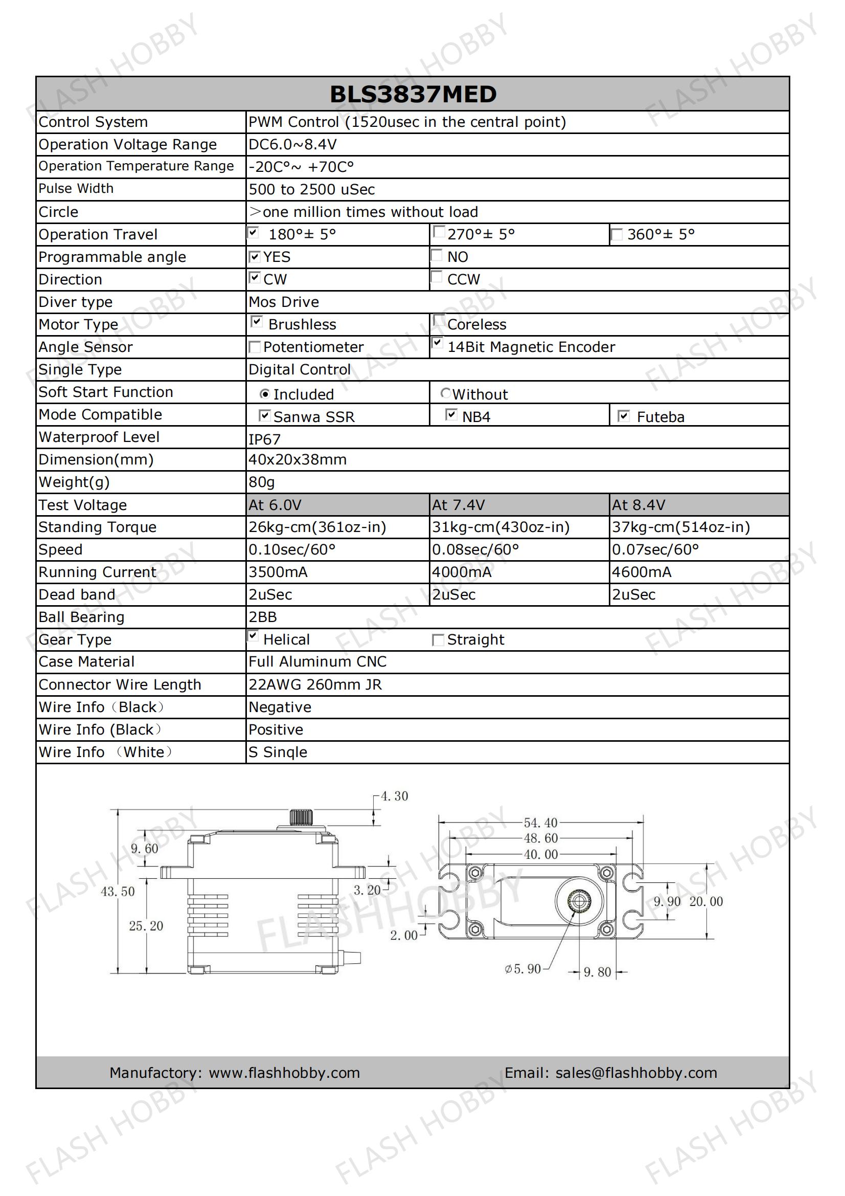Bezkomutátorové servo BLS3837MED 37KG