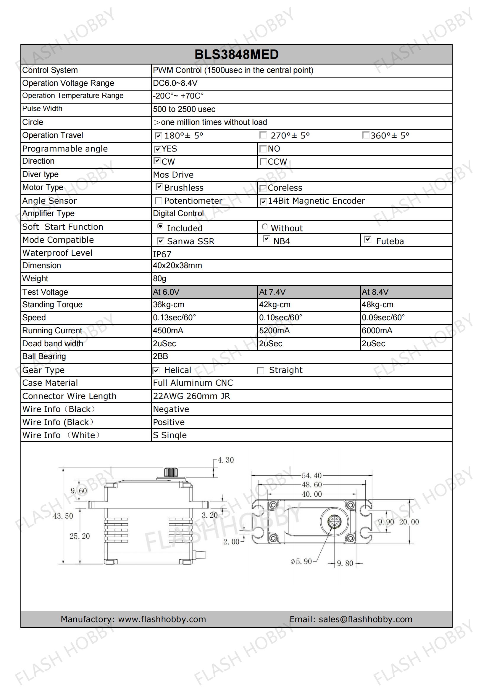 Bezkomutátorové servo BLS3848MED 48 kg